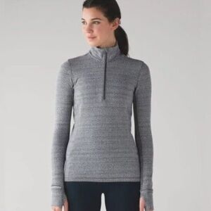 Lululemon Outrun 1/2 Zip Hazy Heather Heathered White Black Size 4